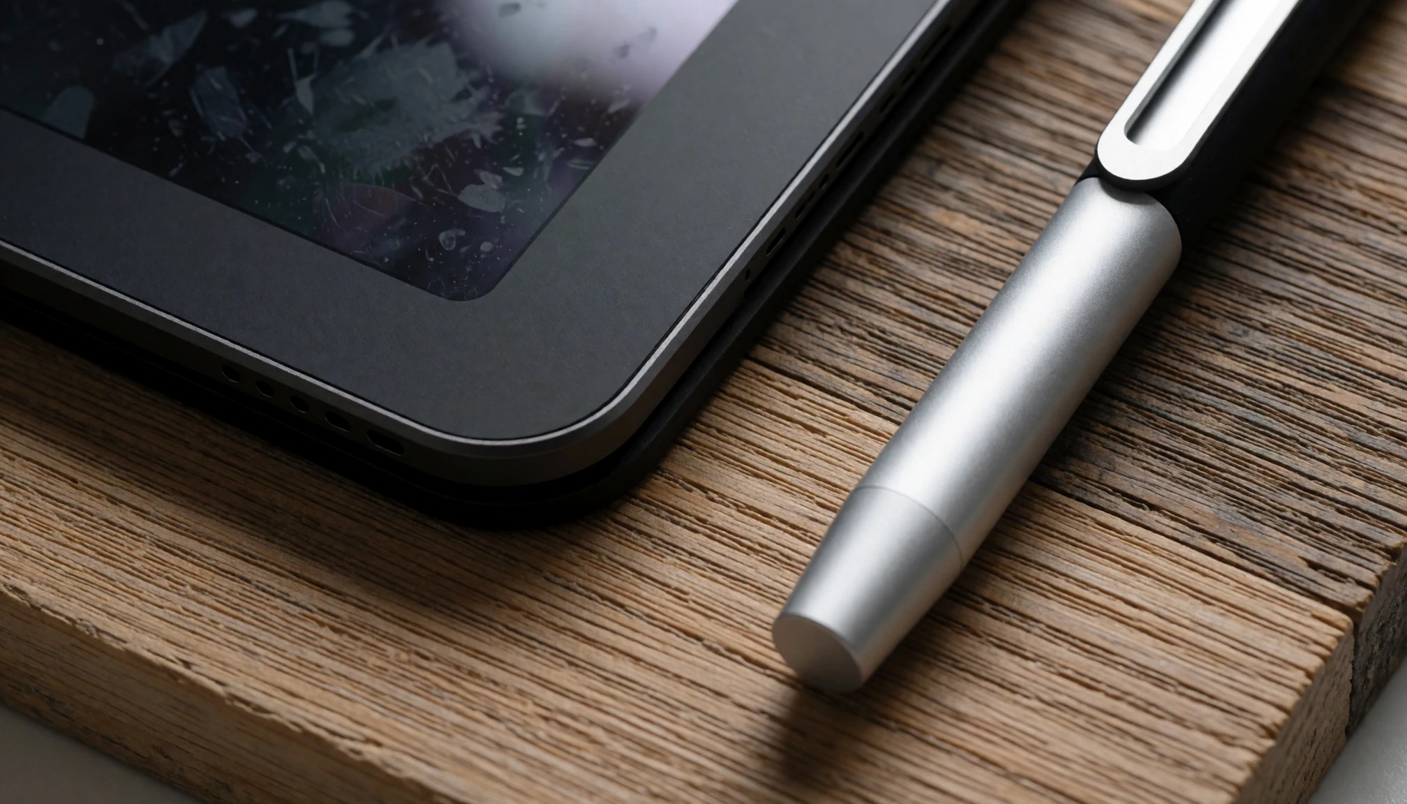 Tablette et stylet posés sur un bureau pour préparer des ressources internes