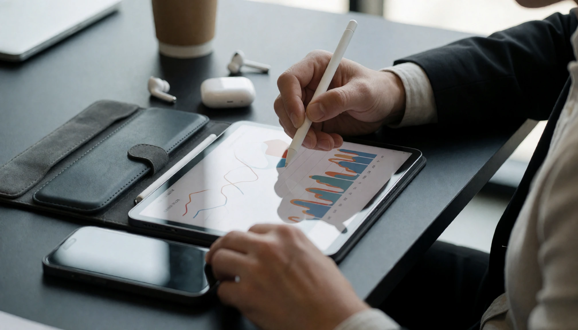 Analyse d’indicateurs numériques sur une tablette avec un stylet
